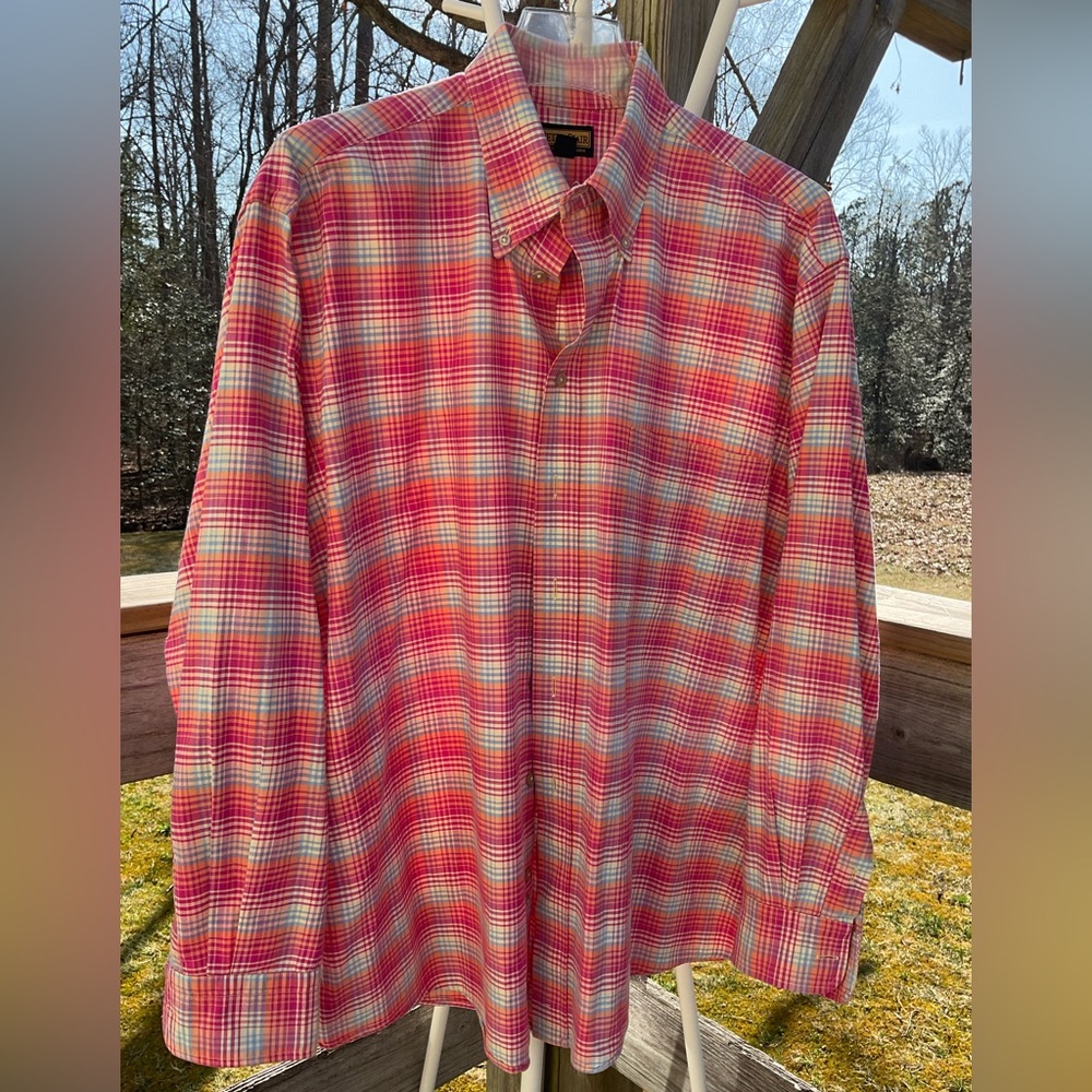 Peter Blair Men's Pink Plaid Shirt cotton USA made 27” chest 29” long